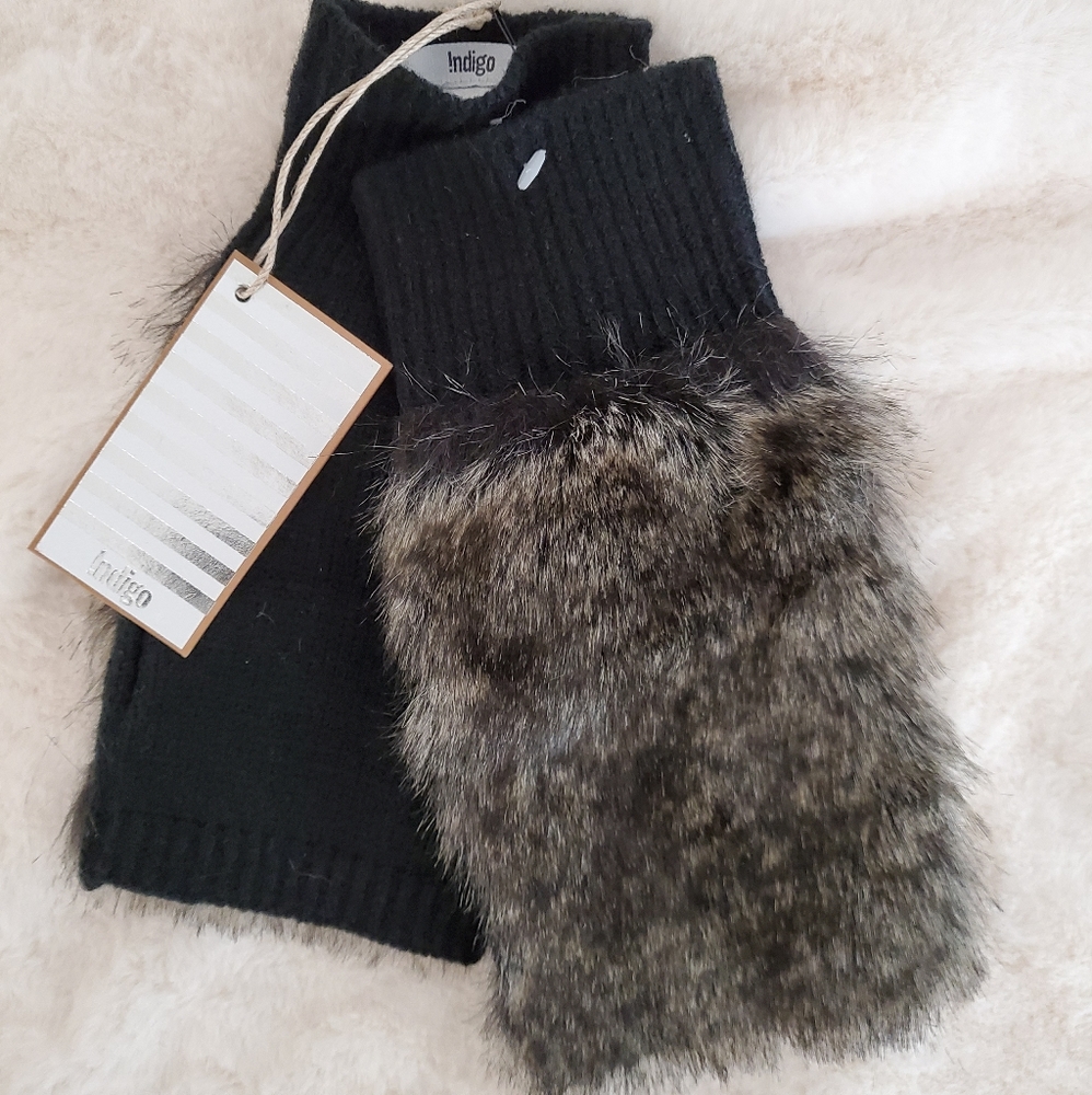 Brand New Indigo Faux Fur Hand Warmers